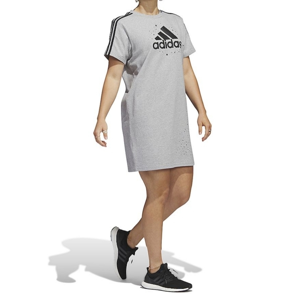 Adidas celestial stars three stripes gray tee Shirt dress Whimsical Athletic